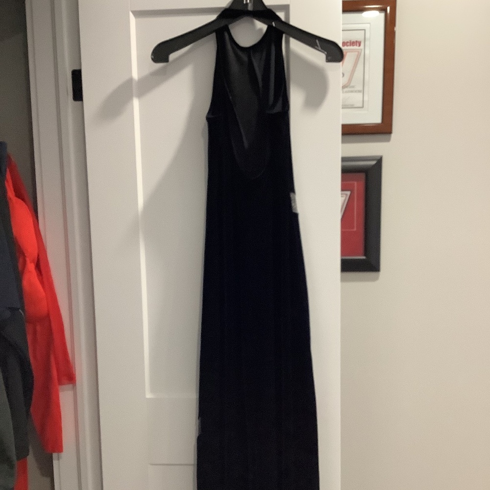 Vintage black stretch velvet silver glitter halter dress, size 3/4 - Picture 4 of 8